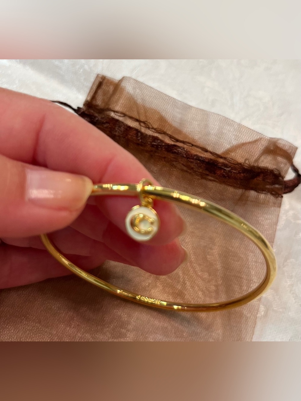 Coach Gold Tone Signature C Charm Bangle Bracelet - Picture 7 of 8